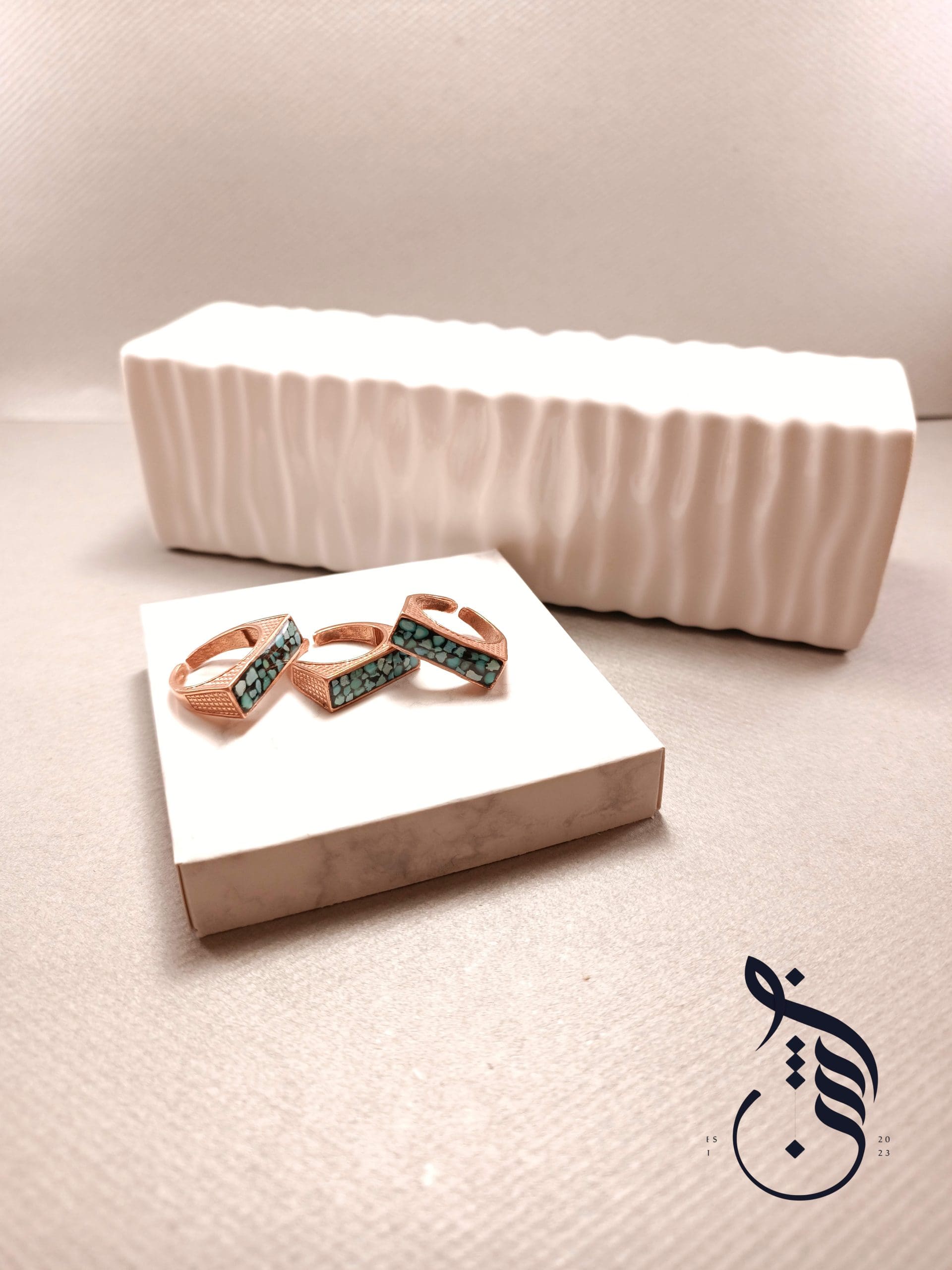 انگشتر مس و فیروزه کوبی تخت