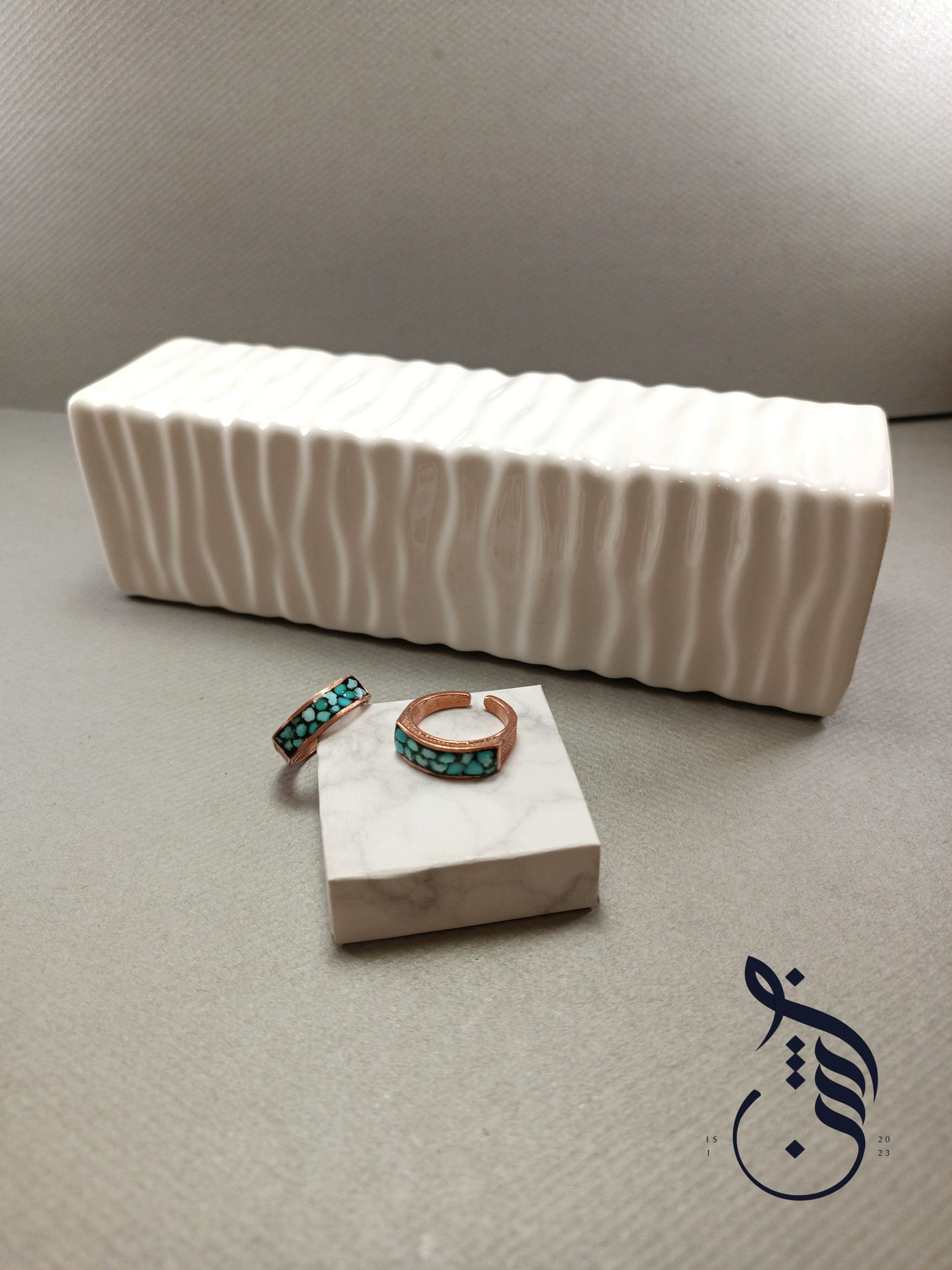 انگشتر مس و فیروزه کوبی هلال