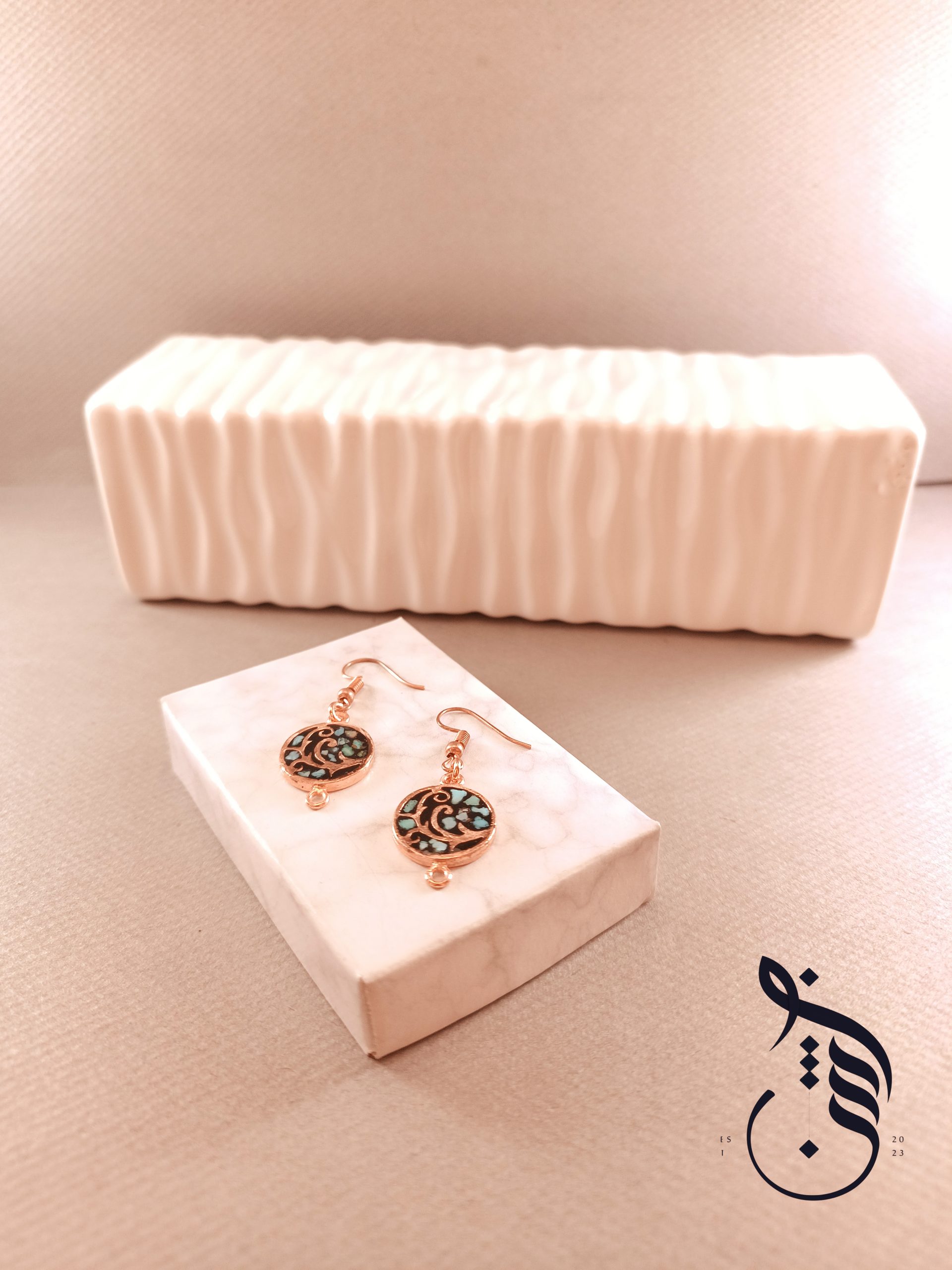 گوشواره مس و فیروزه کوبی درخت زندگی