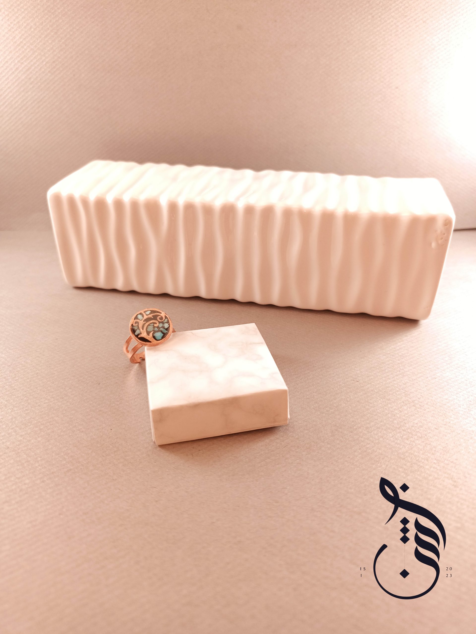 انگشتر مس و فیروزه کوبی درخت زندگی