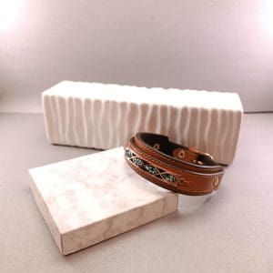 دستبند چرمی مس و فیروزه کوبی آراسته