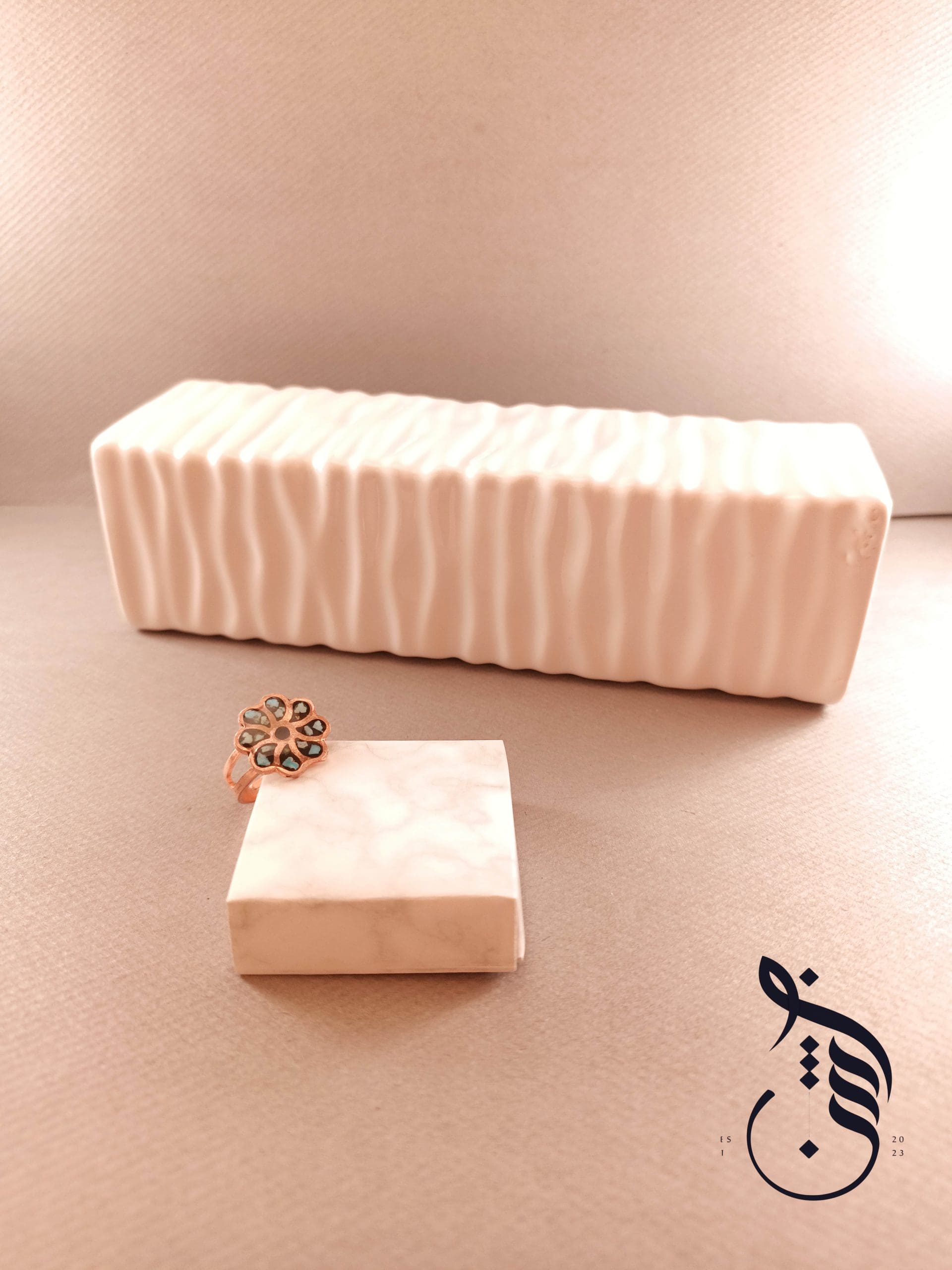 انگشتر مس و فیروزه کوبی آبکاری شده باران